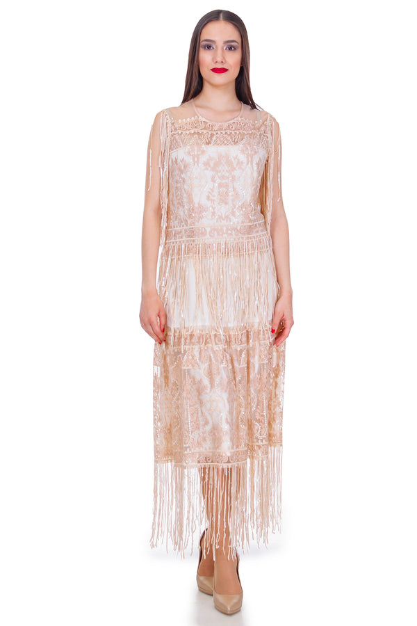 Rochie tull bej cu broderie  Liza Panait Liza Panait Online Boutique